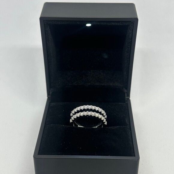 GRA Moissanite Diamond Wedding Ring Enhancer Double Row Band Brilliant Size 10 - Picture 2 of 12